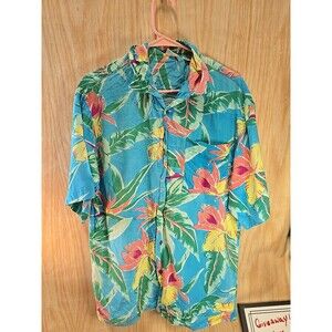 ISLANDER Mens LARGE Hawaiian Shirt Floral Button Up Beach Tropical Beach Classic